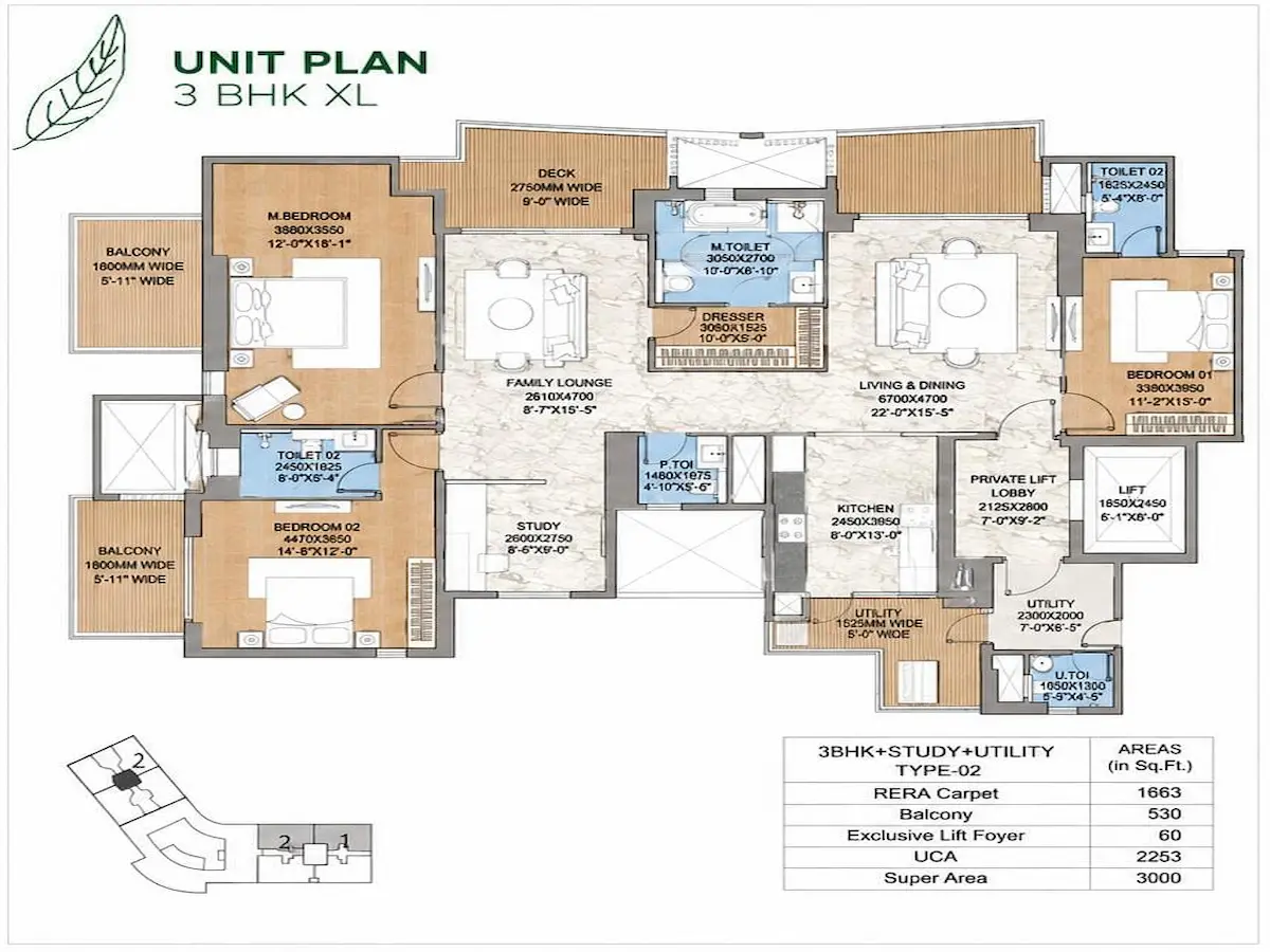 3 BHK XL HCBS TWIN HORIZON LAYOUT